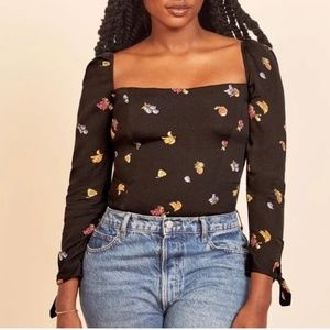 Reformation Ariana Fruit Salad long sleeve corset blouse